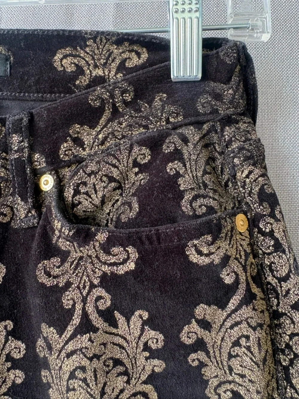 7 For All Mankind Black with Gold Damask Print Glam low rise Jeans